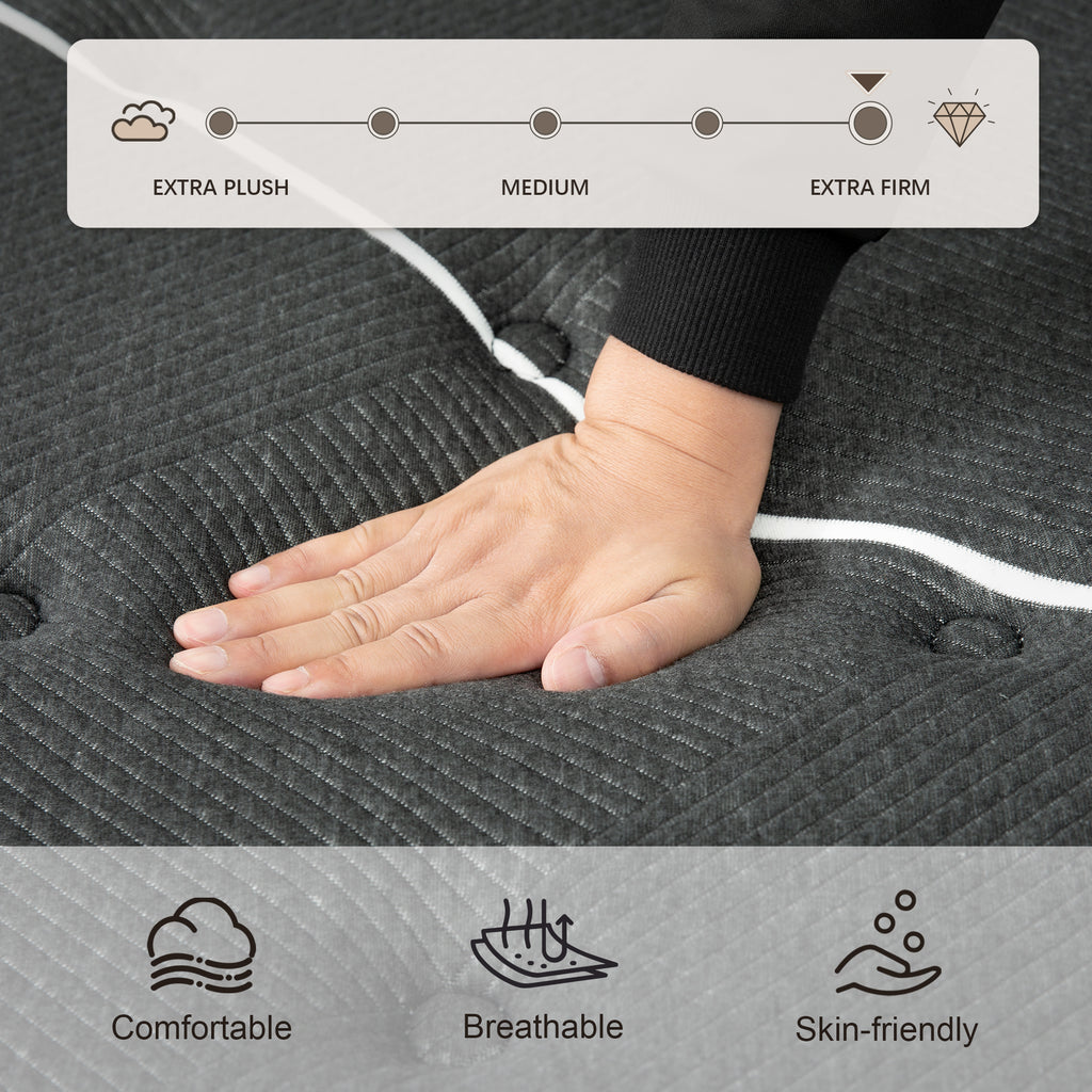 Extra Firm  Mattress, 14 Inch Foam Encased Mattress,Memory Foam Hybrid with Extra Lumbar Support, Back Pain Relief&Cool Sleep, Firm Foam Encased Edge,Motion Isolation,Fiberglass-Free