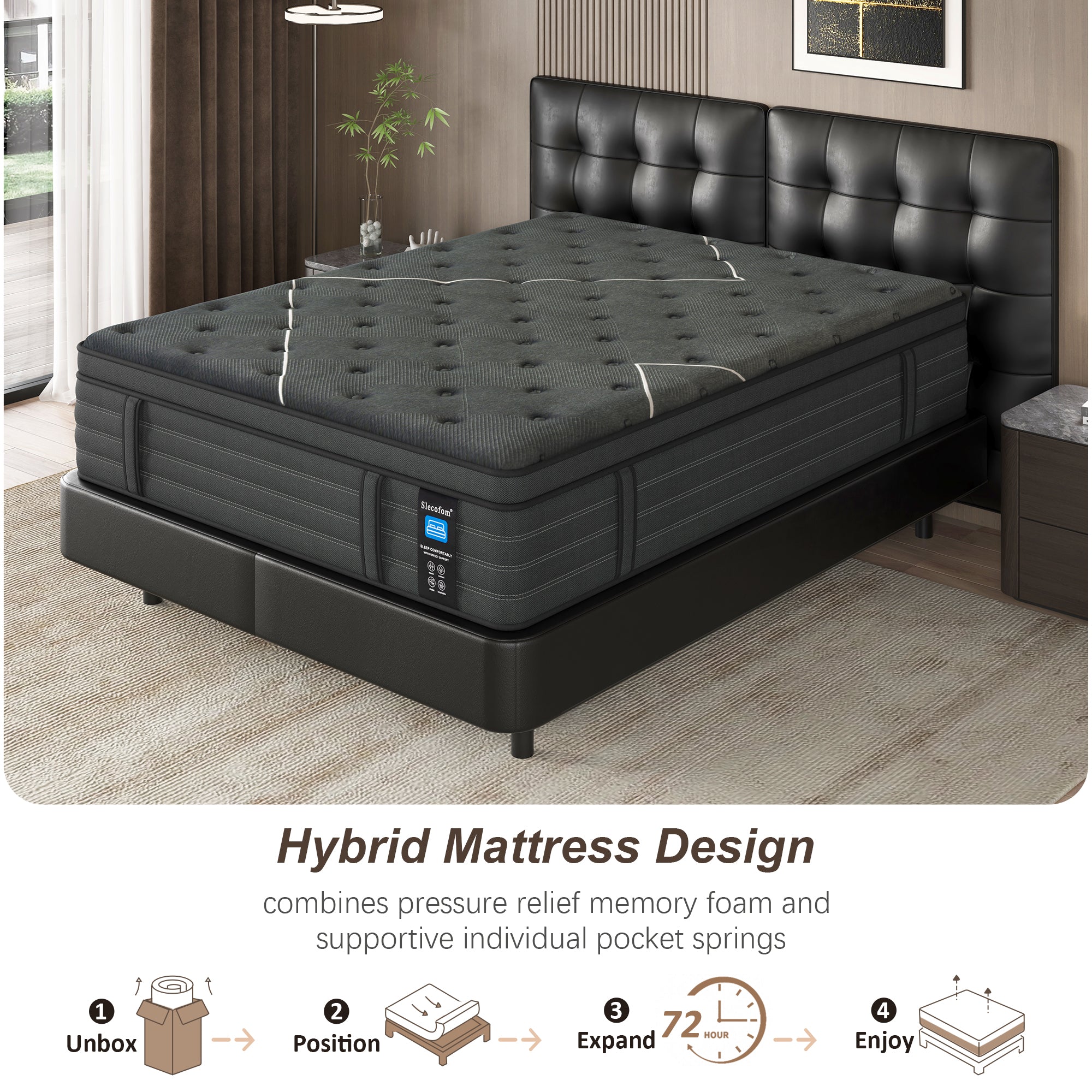 Extra Firm  Mattress, 14 Inch Foam Encased Mattress,Memory Foam Hybrid with Extra Lumbar Support, Back Pain Relief&Cool Sleep, Firm Foam Encased Edge,Motion Isolation,Fiberglass-Free