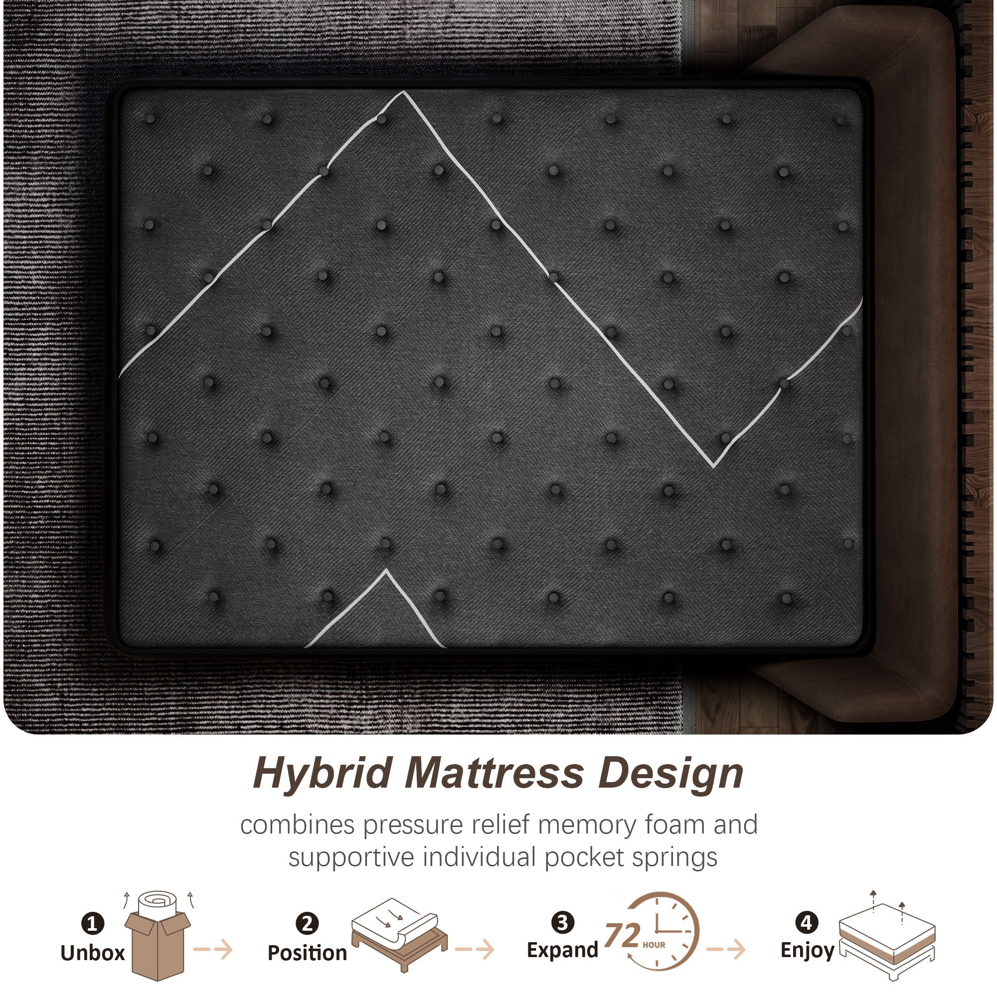 Extra Firm  Mattress, 14 Inch Foam Encased Mattress,Memory Foam Hybrid with Extra Lumbar Support, Back Pain Relief&Cool Sleep, Firm Foam Encased Edge,Motion Isolation,Fiberglass-Free