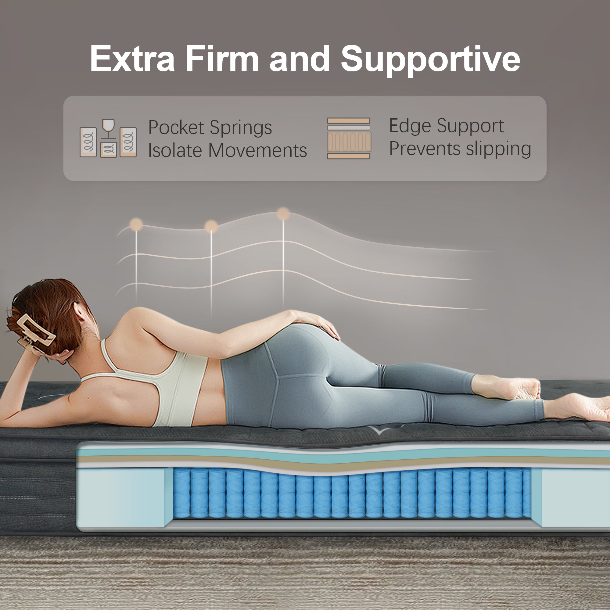 Extra Firm Queen Mattress, 14 Inch Queen Size Mattress,Memory Foam Hybrid with Extra Lumbar Support, Back Pain Relief&Cool Sleep, Firm Foam Encased Edge,Motion Isolation,Fiberglass-Free